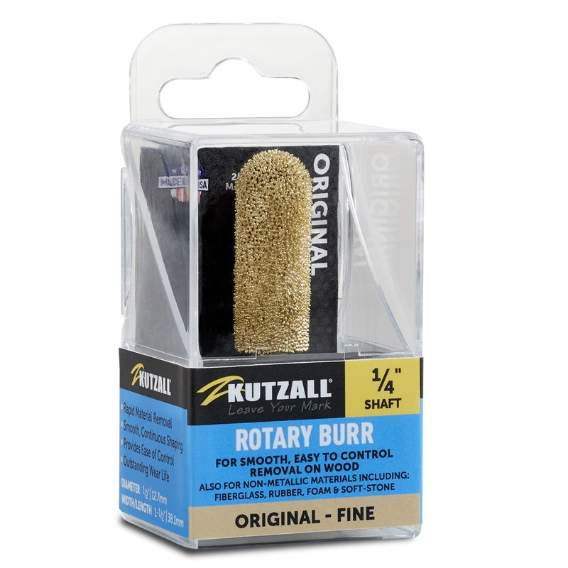 Kutzall Original Ball Nose Rotary Burr, 1â„4" Shaft, Fine - Wood Carving Bit for Bosch, DeWalt, Milwaukee, etc. Abrasive Tungsten Carbide, 1â„2" (12.7mm) Dia. X 1-1â„2" (38.1mm) Length, BN-12X112G - Image 1